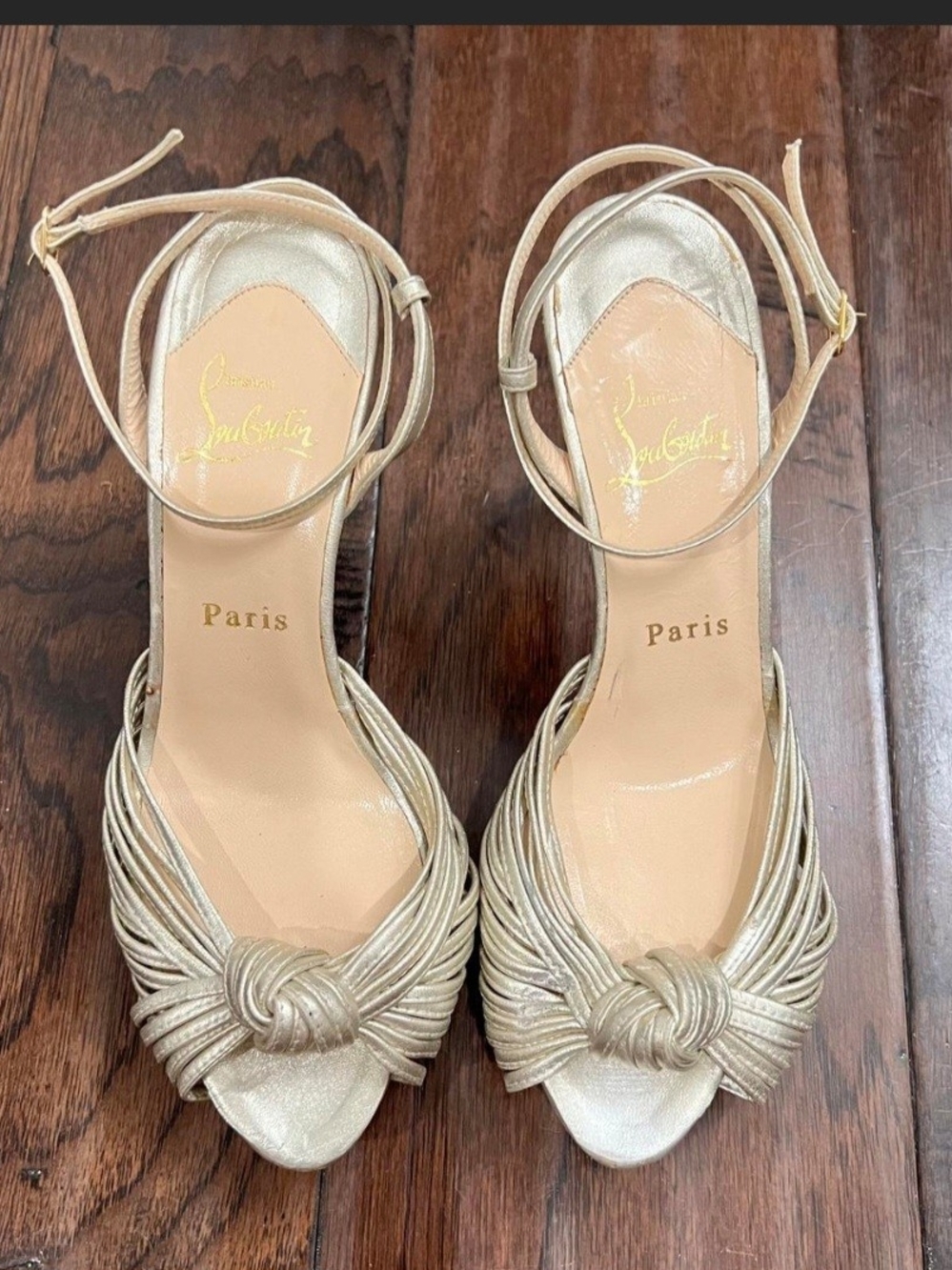 Christian Louboutin Gold Knotted Ankle-Strap Sandals